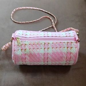 EUC Pink Plaid Barrel Crossbody Bag